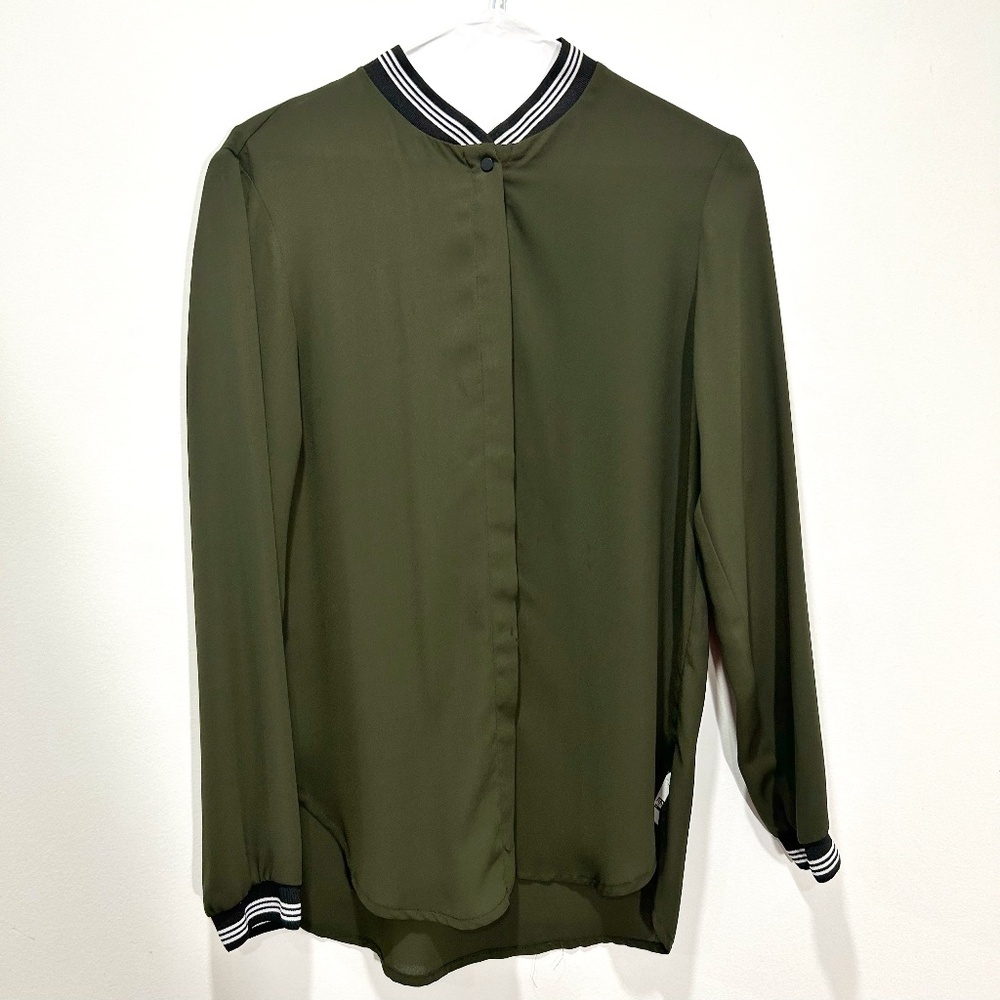 TOPSHOP Army Green Button-up Long-sleeve with Ribbed Collar/Arm US Size 4